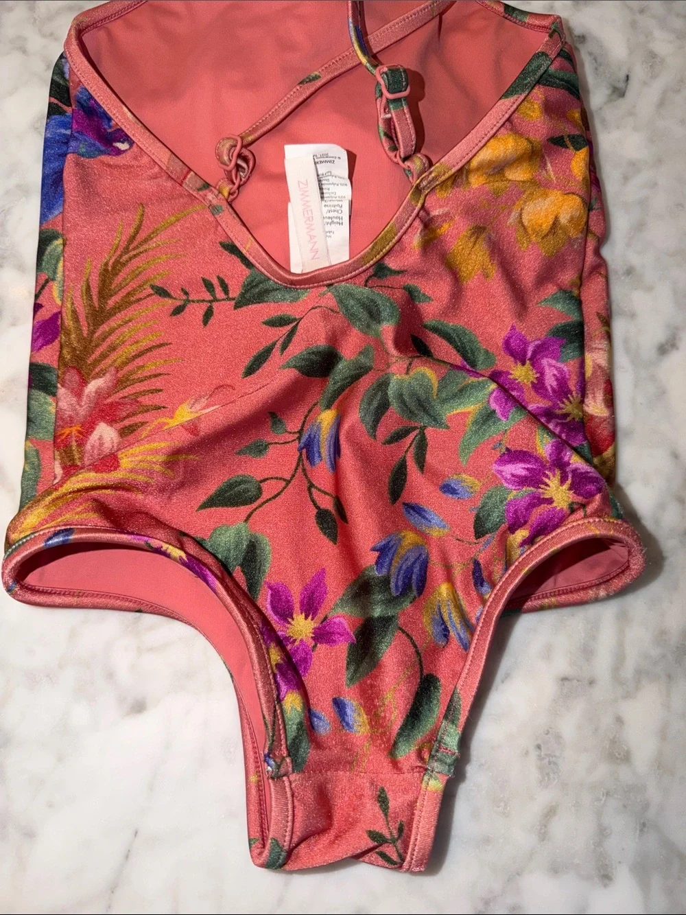 Zimmermann Coral Floral One-Piece Swimsuit 4Y